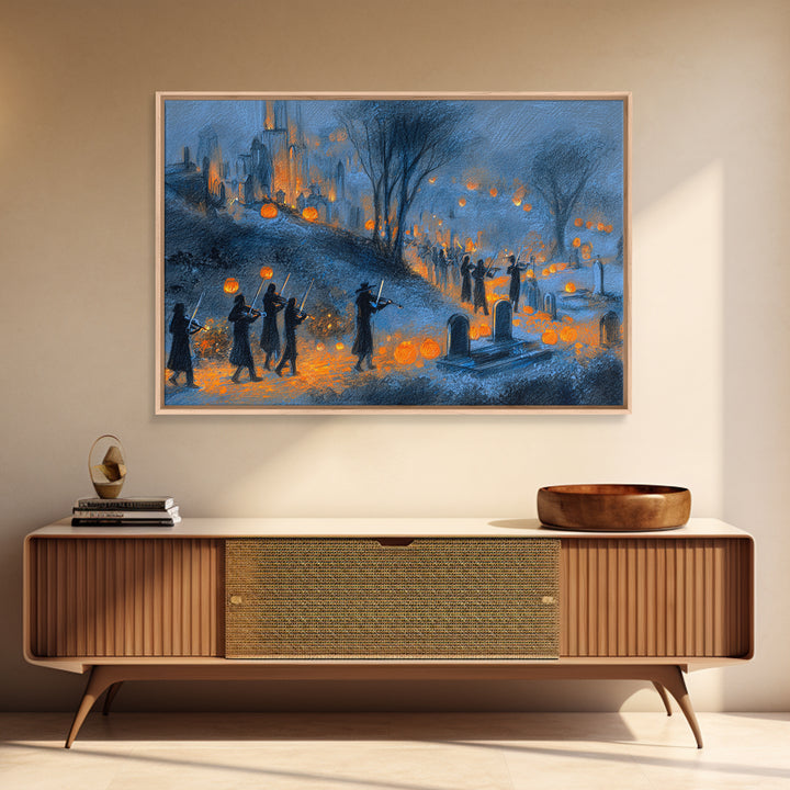 The Ghostly Violin Procession - Environmental Panorama, Gothic Home Decor, Landscape Wall Art, Canvas Print, Halloween Home Decor