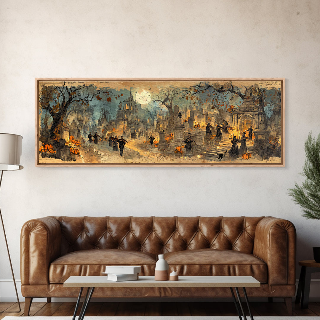 The Ghostly Violin Procession - Environmental Panorama, Occult Wall Decor, Extra Wide Wall Art, Canvas Print, Halloween Home Decor