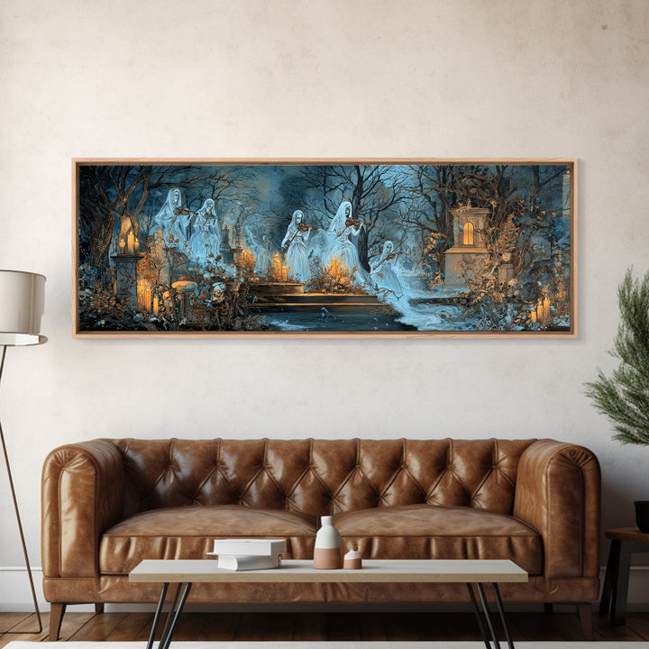 The Ghostly Violin Procession - Occult Still Life, Occult Wall Decor, Extra Wide Wall Art, Canvas Print, Halloween Home Decor