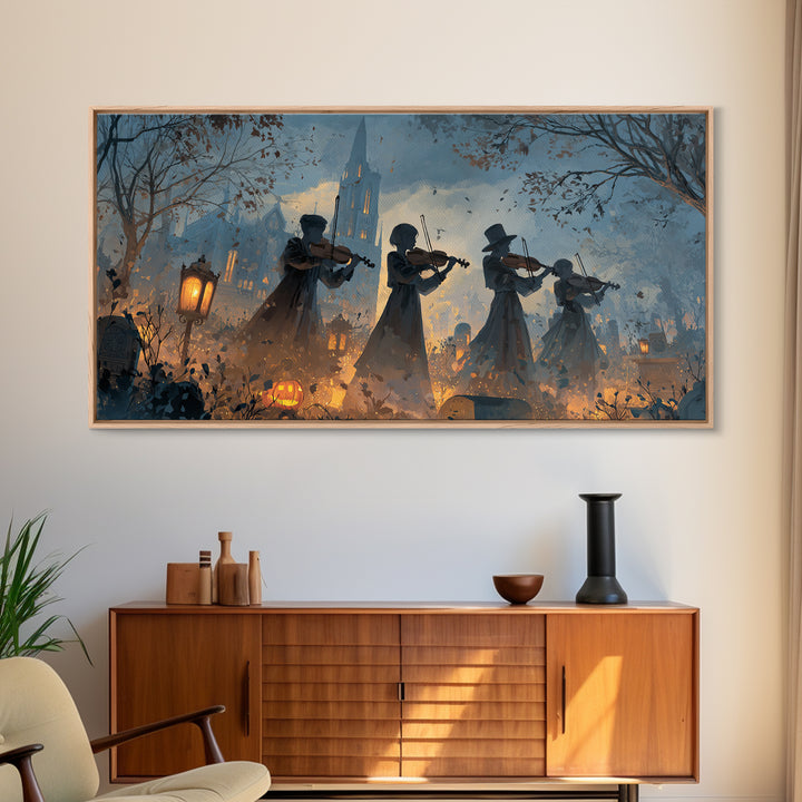 The Ghostly Violin Procession - Procession Scene, Occult Wall Decor, Wide Panoramic Art, Canvas Print, Halloween Home Decor, Gothic Wall Art
