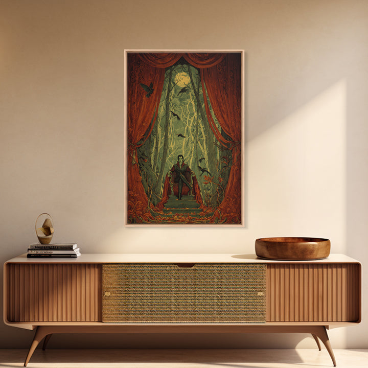 The Velvet Vampire Conservatory - Icon Portrait, Macabre Halloween Art, Vertical Wall Art, Framed Canvas Print, Halloween Home Decor