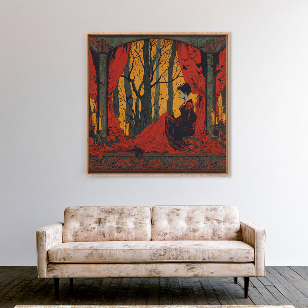 The Velvet Vampire Conservatory - Icon Portrait, Dark Fantasy Wall Art, Square Wall Art, Canvas Print, Halloween Home Decor, Gothic Wall Art