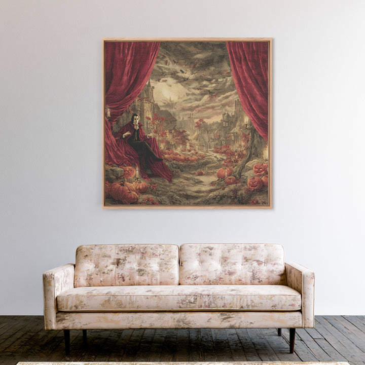 The Velvet Vampire Conservatory - Environmental Panorama, Occult Wall Decor, Square Wall Art, Canvas Print, Halloween Home Decor