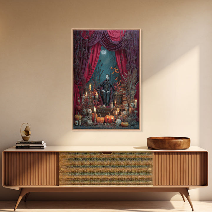 The Velvet Vampire Conservatory - Occult Still Life, Macabre Halloween Art, Vertical Wall Art, Framed Canvas Print, Halloween Home Decor