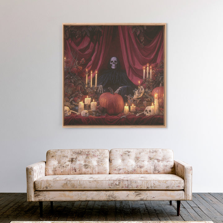The Velvet Vampire Conservatory - Occult Still Life, Macabre Halloween Art, Square Wall Art, Framed Canvas Print, Halloween Home Decor