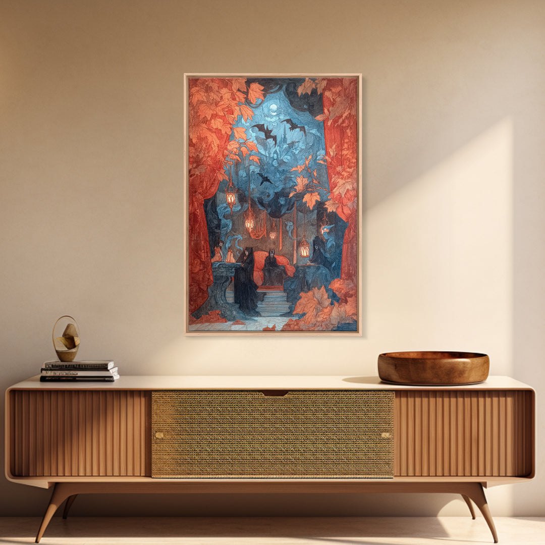 The Velvet Vampire Conservatory - Procession Scene, Occult Wall Decor, Vertical Wall Art, Canvas Print, Halloween Home Decor