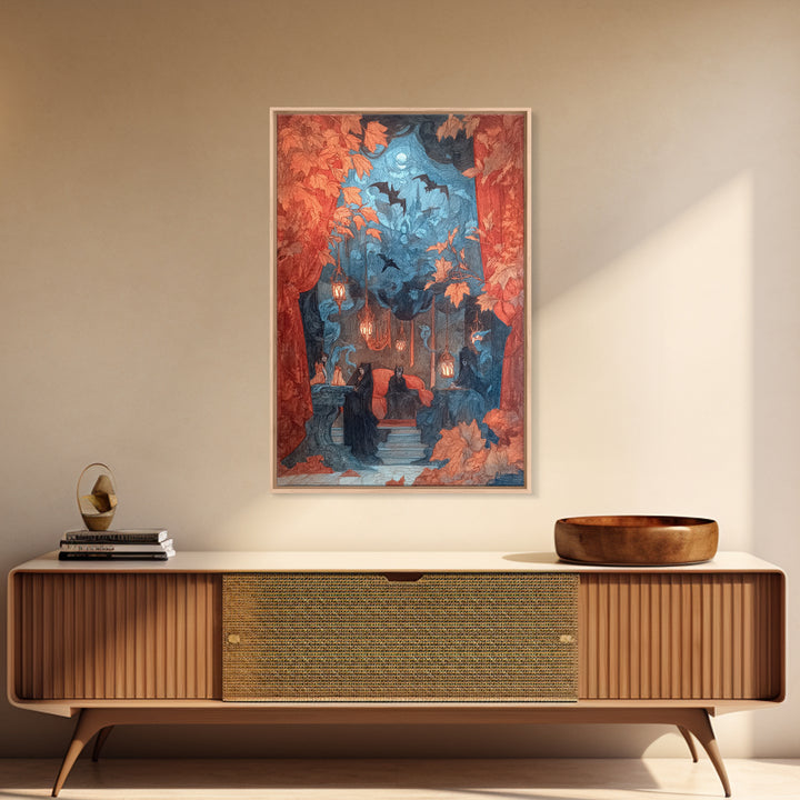 The Velvet Vampire Conservatory - Procession Scene, Occult Wall Decor, Vertical Wall Art, Canvas Print, Halloween Home Decor