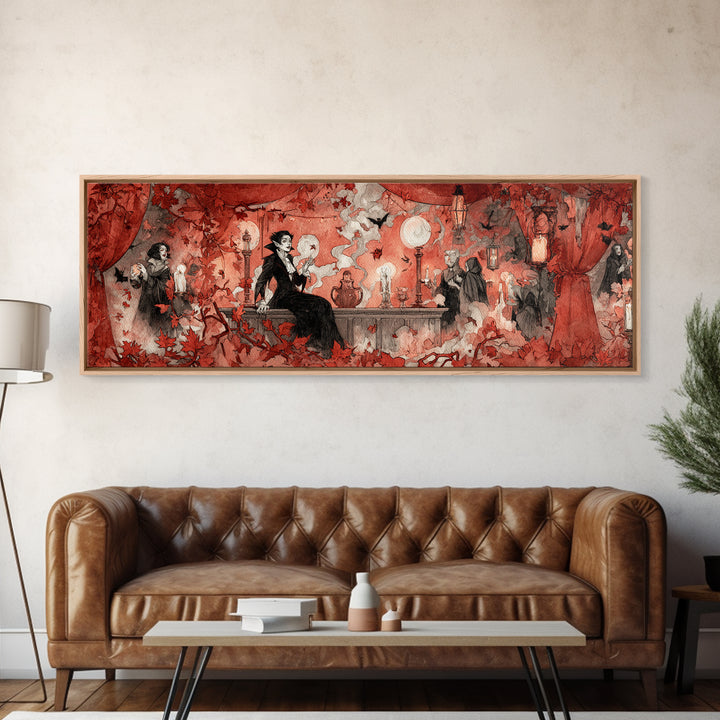 The Velvet Vampire Conservatory - Procession Scene, Gothic Home Decor, Extra Wide Wall Art, Canvas Print, Halloween Home Decor