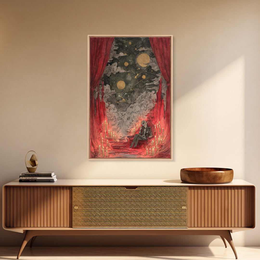 The Velvet Vampire Conservatory - Surreal Celestial Vision, Dark Fantasy Wall Art, Vertical Wall Art, Canvas Print, Halloween Home Decor