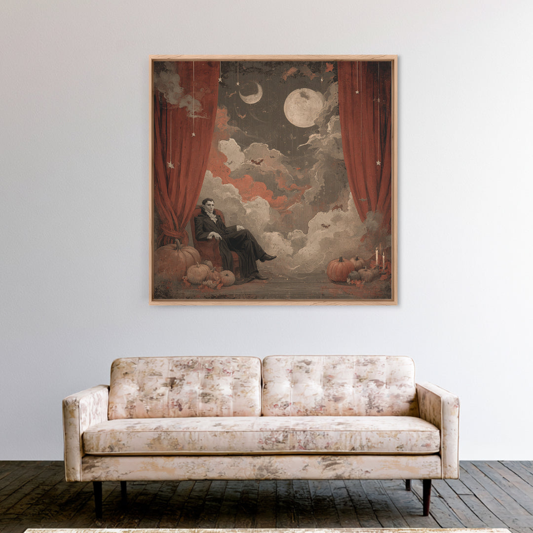 The Velvet Vampire Conservatory - Surreal Celestial Vision, Macabre Halloween Art, Square Wall Art, Framed Canvas Print, Gothic Wall Art