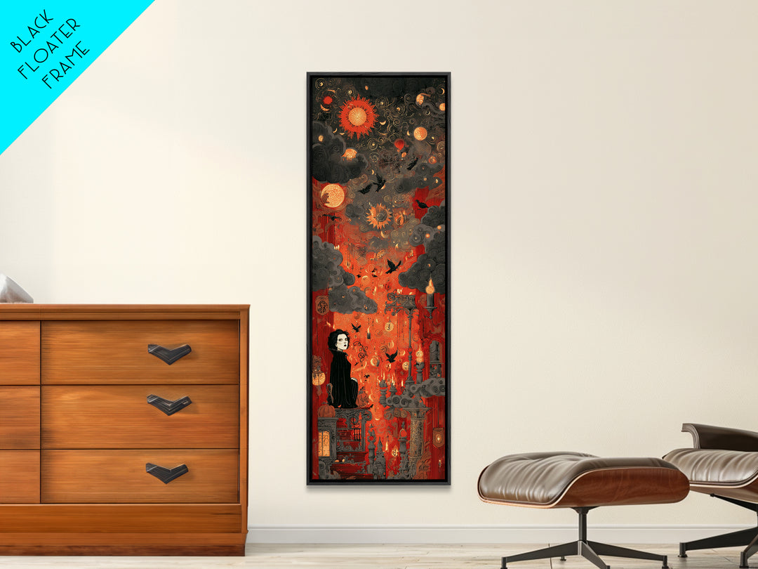 The Velvet Vampire Conservatory - Surreal Celestial Vision, Spooky Wall Decor, Tall Narrow Wall Art, Framed Canvas Print, Gothic Wall Art