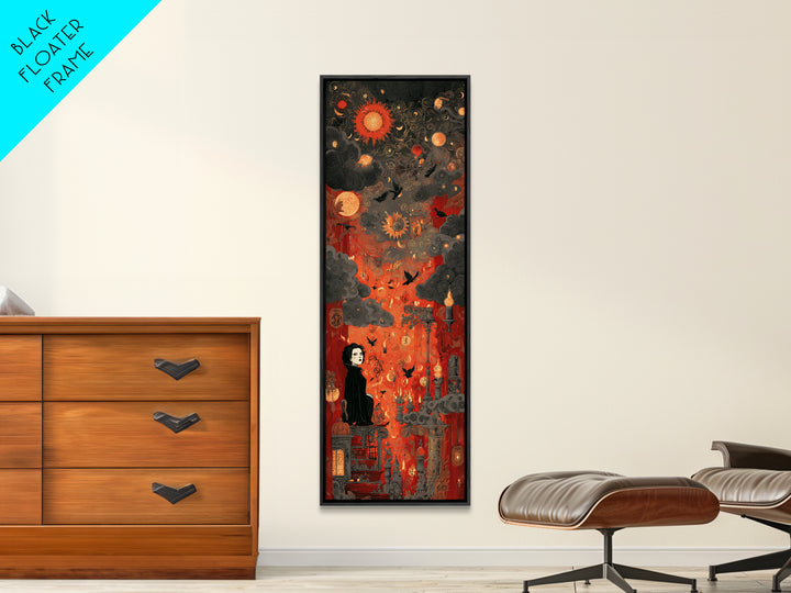 The Velvet Vampire Conservatory - Surreal Celestial Vision, Spooky Wall Decor, Tall Narrow Wall Art, Framed Canvas Print, Gothic Wall Art