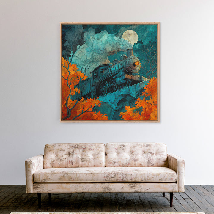The Phantom Train Of October - Icon Portrait, Gothic Home Decor, Square Wall Art, Canvas Print, Halloween Home Decor, Gothic Wall Art