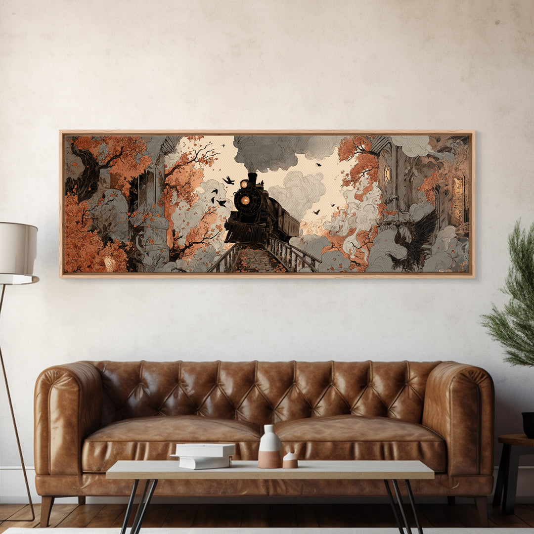 The Phantom Train Of October - Icon Portrait, Macabre Halloween Art, Extra Wide Wall Art, Framed Canvas Print, Halloween Home Decor