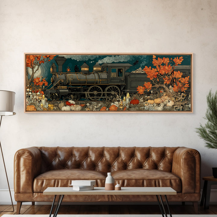 The Phantom Train Of October - Occult Still Life, Macabre Halloween Art, Extra Wide Wall Art, Framed Canvas Print, Halloween Home Decor