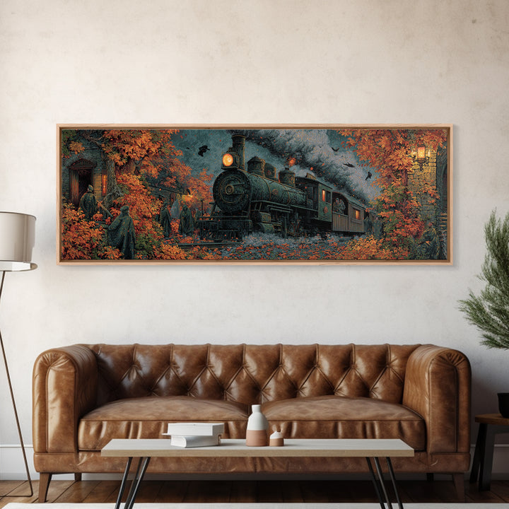 The Phantom Train Of October - Procession Scene, Spooky Wall Decor, Extra Wide Wall Art, Framed Canvas Print, Halloween Home Decor