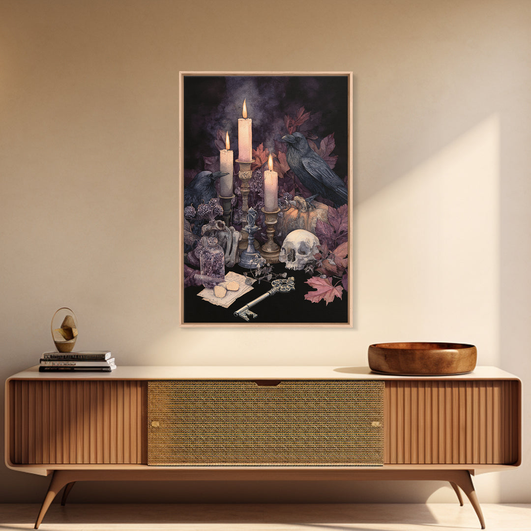 The Bone Key Still Life - Occult Still Life, Spooky Wall Decor, Vertical Wall Art, Framed Canvas Print, Halloween Home Decor