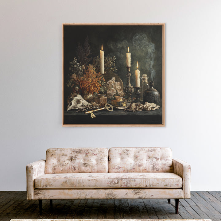 The Bone Key Still Life - Occult Still Life, Gothic Home Decor, Square Wall Art, Canvas Print, Halloween Home Decor, Gothic Wall Art