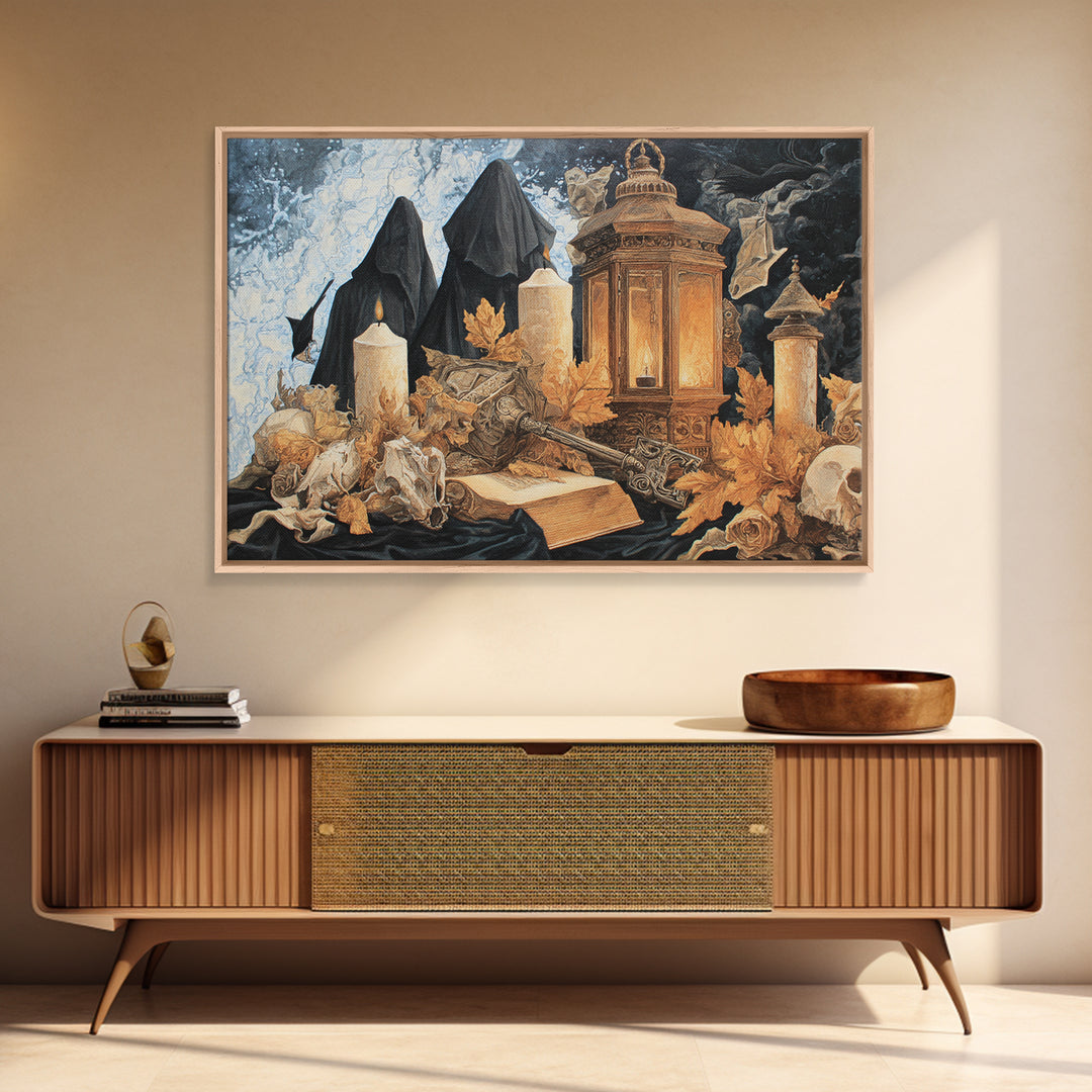 The Bone Key Still Life - Procession Scene, Spooky Wall Decor, Landscape Wall Art, Framed Canvas Print, Halloween Home Decor