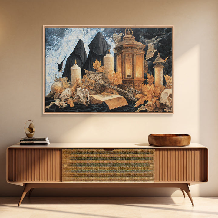 The Bone Key Still Life - Procession Scene, Spooky Wall Decor, Landscape Wall Art, Framed Canvas Print, Halloween Home Decor