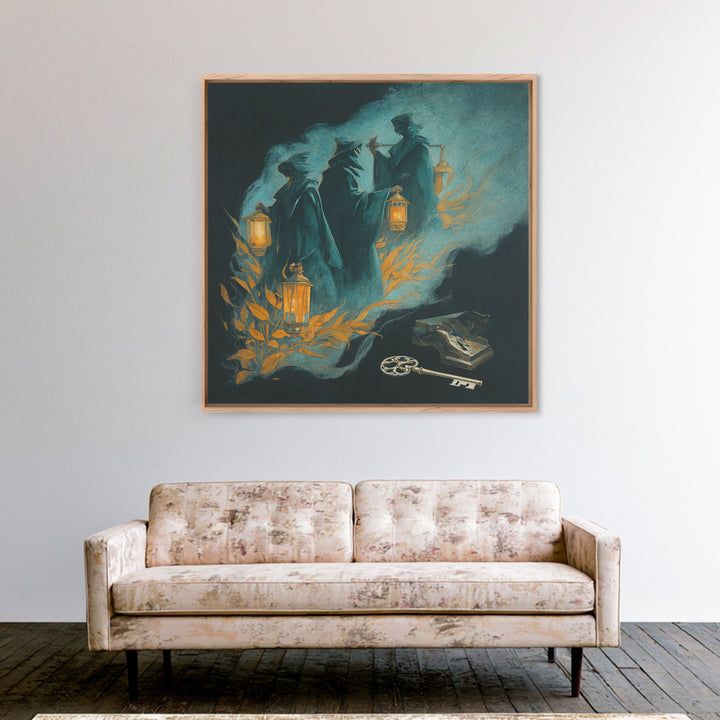 The Bone Key Still Life - Procession Scene, Halloween Wall Art, Square Wall Art, Framed Canvas Print, Halloween Home Decor, Gothic Wall Art