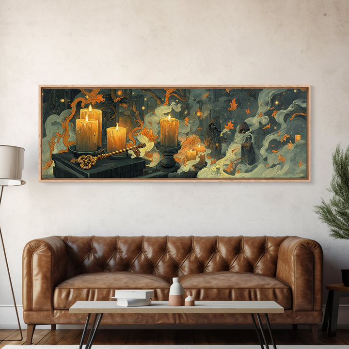 The Bone Key Still Life - Procession Scene, Spooky Wall Decor, Extra Wide Wall Art, Framed Canvas Print, Halloween Home Decor