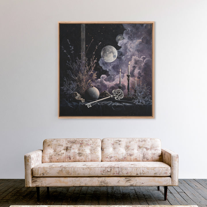The Bone Key Still Life - Surreal Celestial Vision, Occult Wall Decor, Square Wall Art, Canvas Print, Halloween Home Decor, Gothic Wall Art