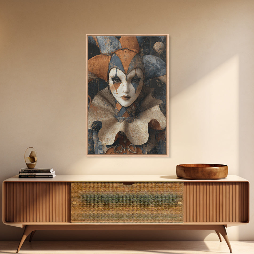 The Haunted Harlequin Doll - Icon Portrait, Dark Fantasy Wall Art, Vertical Wall Art, Canvas Print, Halloween Home Decor, Gothic Wall Art