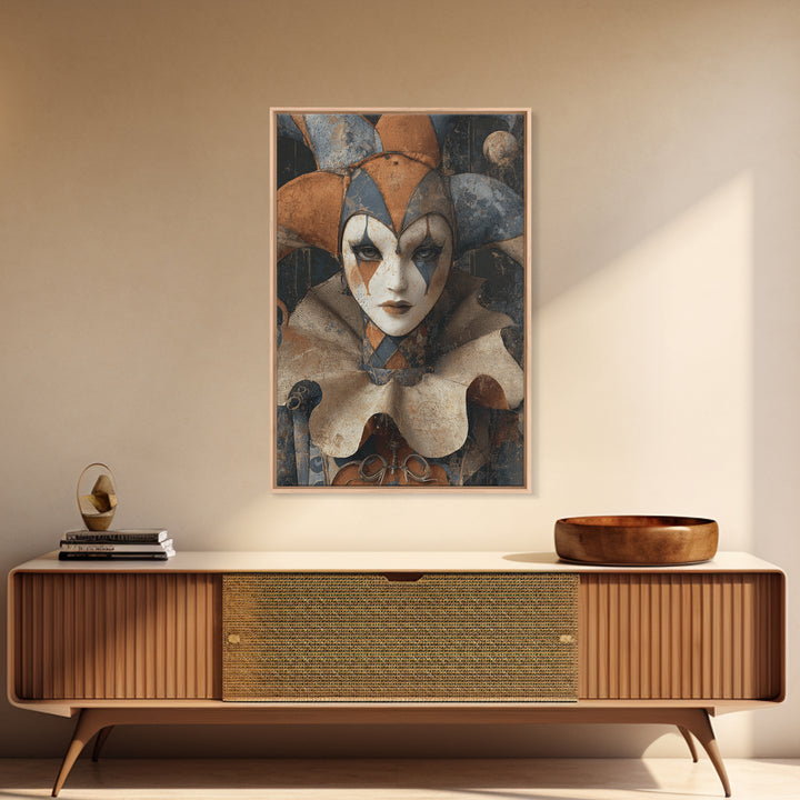 The Haunted Harlequin Doll - Icon Portrait, Dark Fantasy Wall Art, Vertical Wall Art, Canvas Print, Halloween Home Decor, Gothic Wall Art