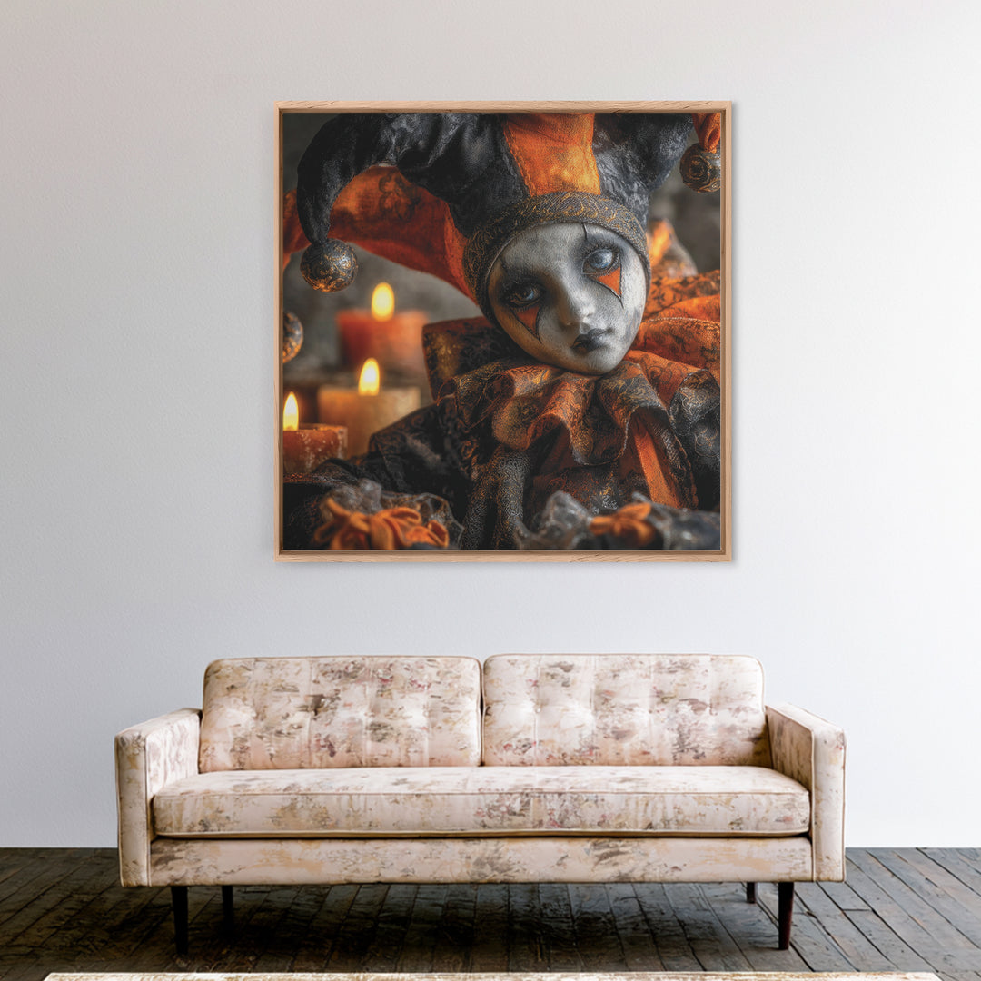 The Haunted Harlequin Doll - Icon Portrait, Gothic Home Decor, Square Wall Art, Canvas Print, Halloween Home Decor, Gothic Wall Art
