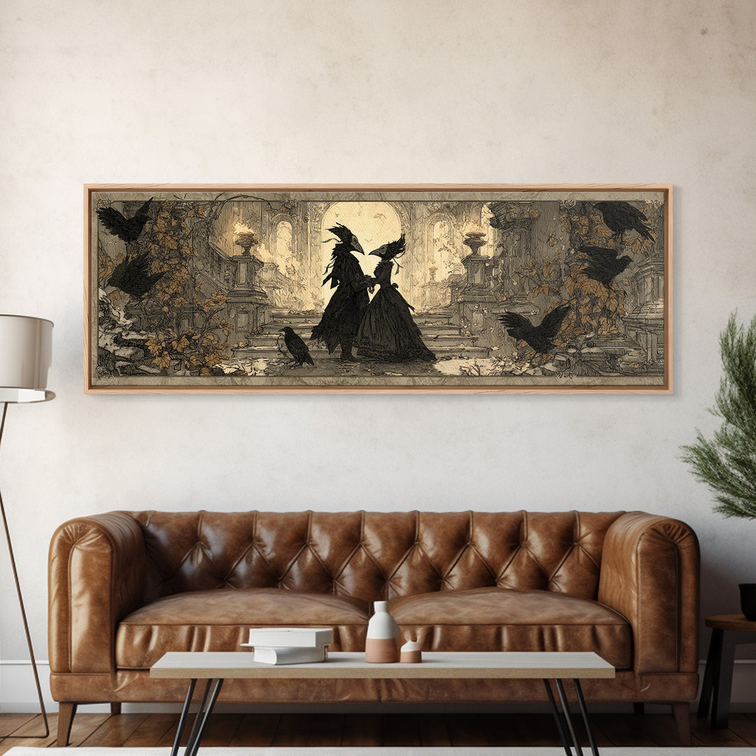 The Raven-Masked Ballroom - Icon Portrait, Gothic Home Decor, Extra Wide Wall Art, Canvas Print, Halloween Home Decor, Gothic Wall Art