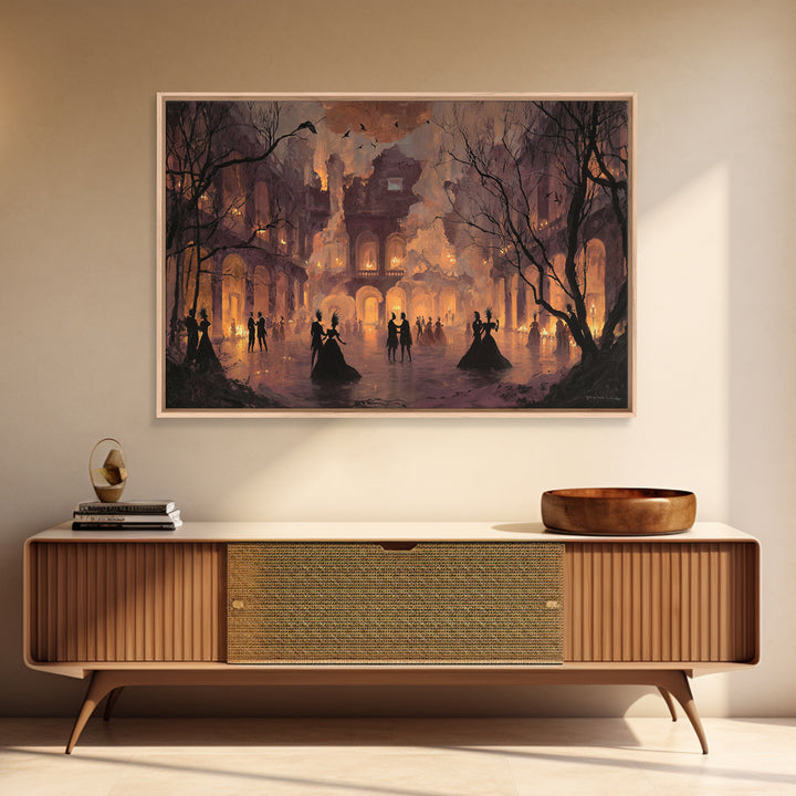 The Raven-Masked Ballroom - Environmental Panorama, Occult Wall Decor, Landscape Wall Art, Canvas Print, Halloween Home Decor