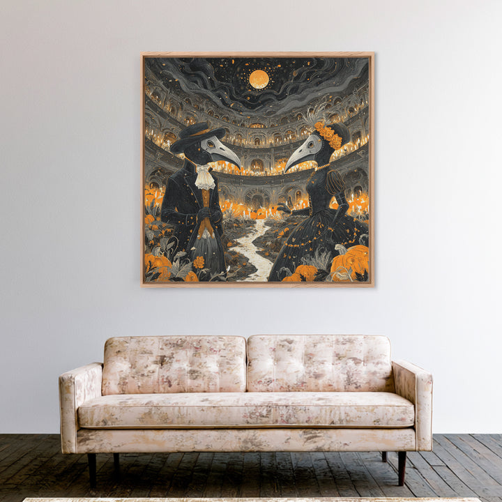 The Raven-Masked Ballroom - Environmental Panorama, Occult Wall Decor, Square Wall Art, Canvas Print, Halloween Home Decor, Gothic Wall Art