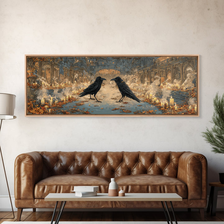 The Raven-Masked Ballroom - Environmental Panorama, Gothic Home Decor, Extra Wide Wall Art, Canvas Print, Halloween Home Decor