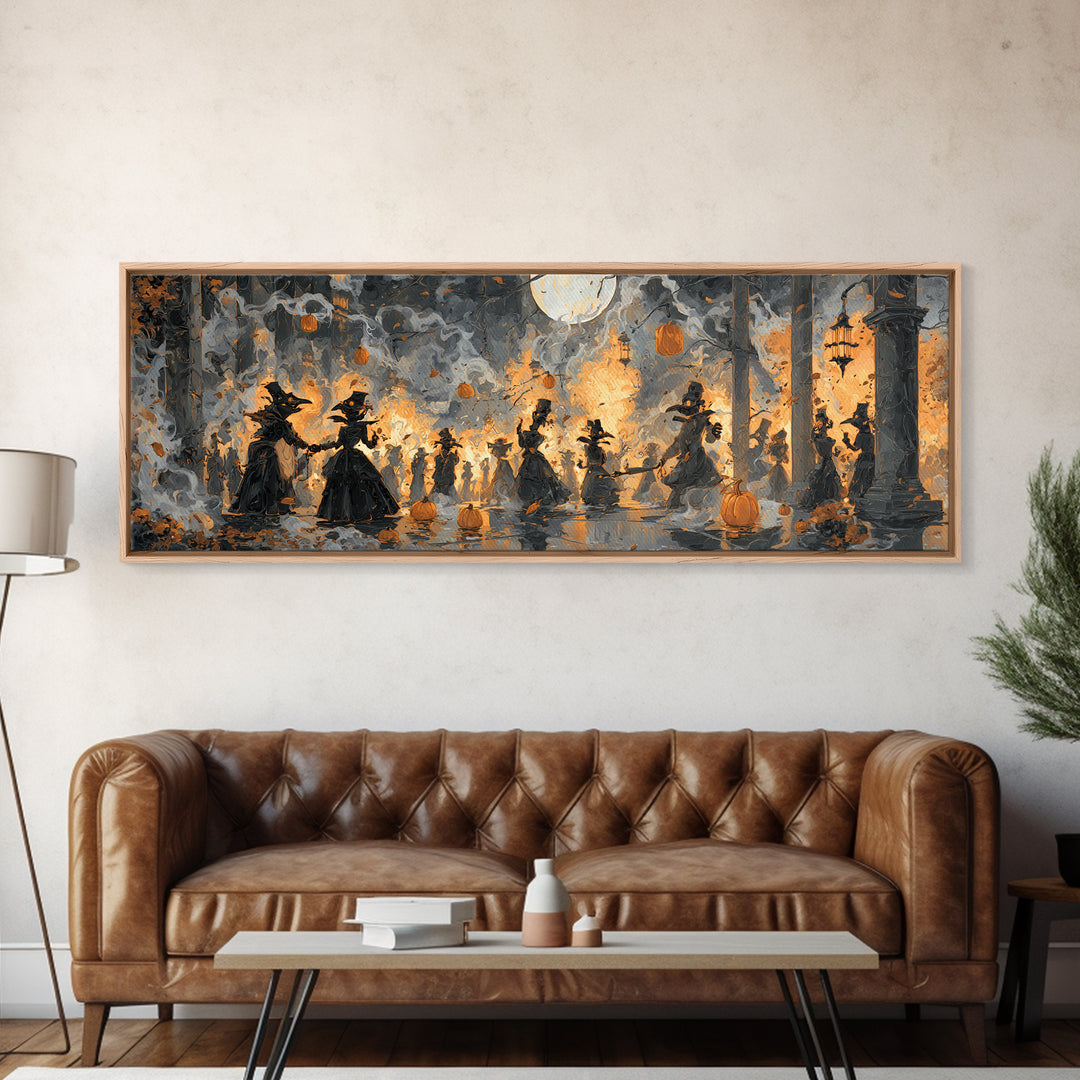 The Raven-Masked Ballroom - Procession Scene, Occult Wall Decor, Extra Wide Wall Art, Canvas Print, Halloween Home Decor, Gothic Wall Art