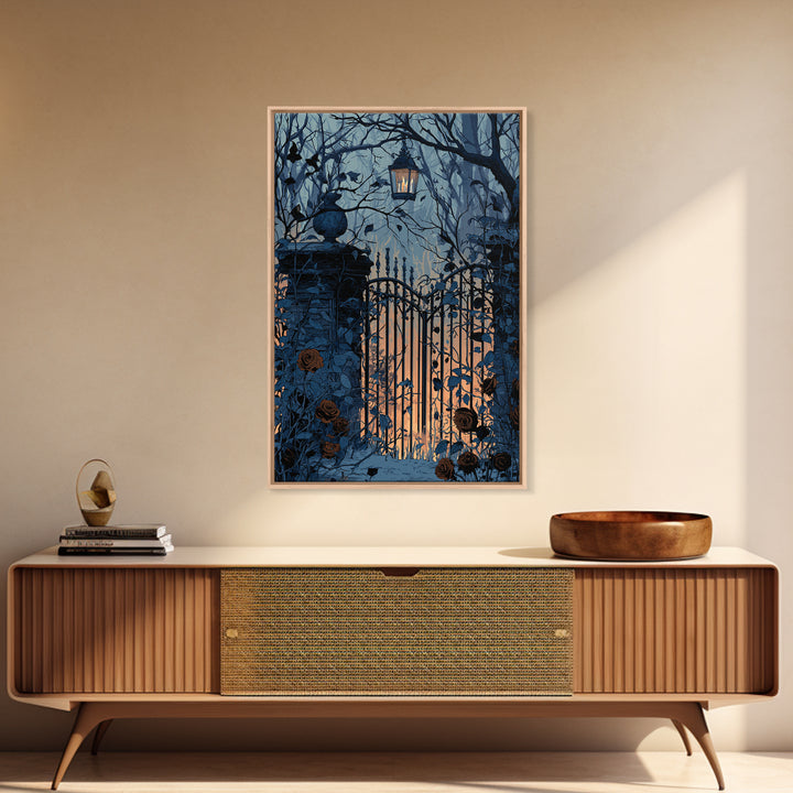 The Black Rose Cemetery Gate - Icon Portrait, Gothic Home Decor, Vertical Wall Art, Canvas Print, Halloween Home Decor, Gothic Wall Art