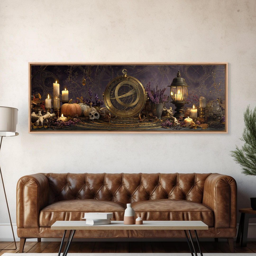 The Cursed Astrolabe - Occult Still Life, Halloween Wall Art, Extra Wide Wall Art, Framed Canvas Print, Halloween Home Decor