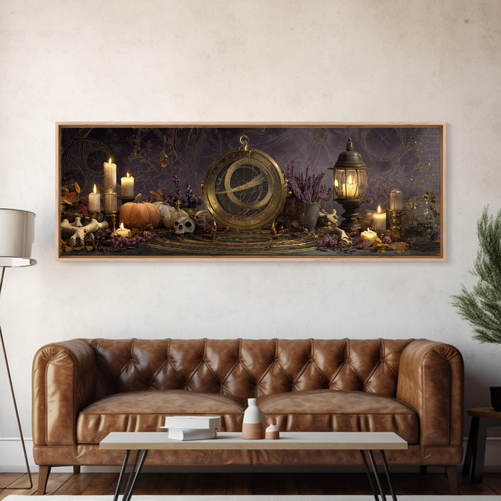 The Cursed Astrolabe - Occult Still Life, Halloween Wall Art, Extra Wide Wall Art, Framed Canvas Print, Halloween Home Decor