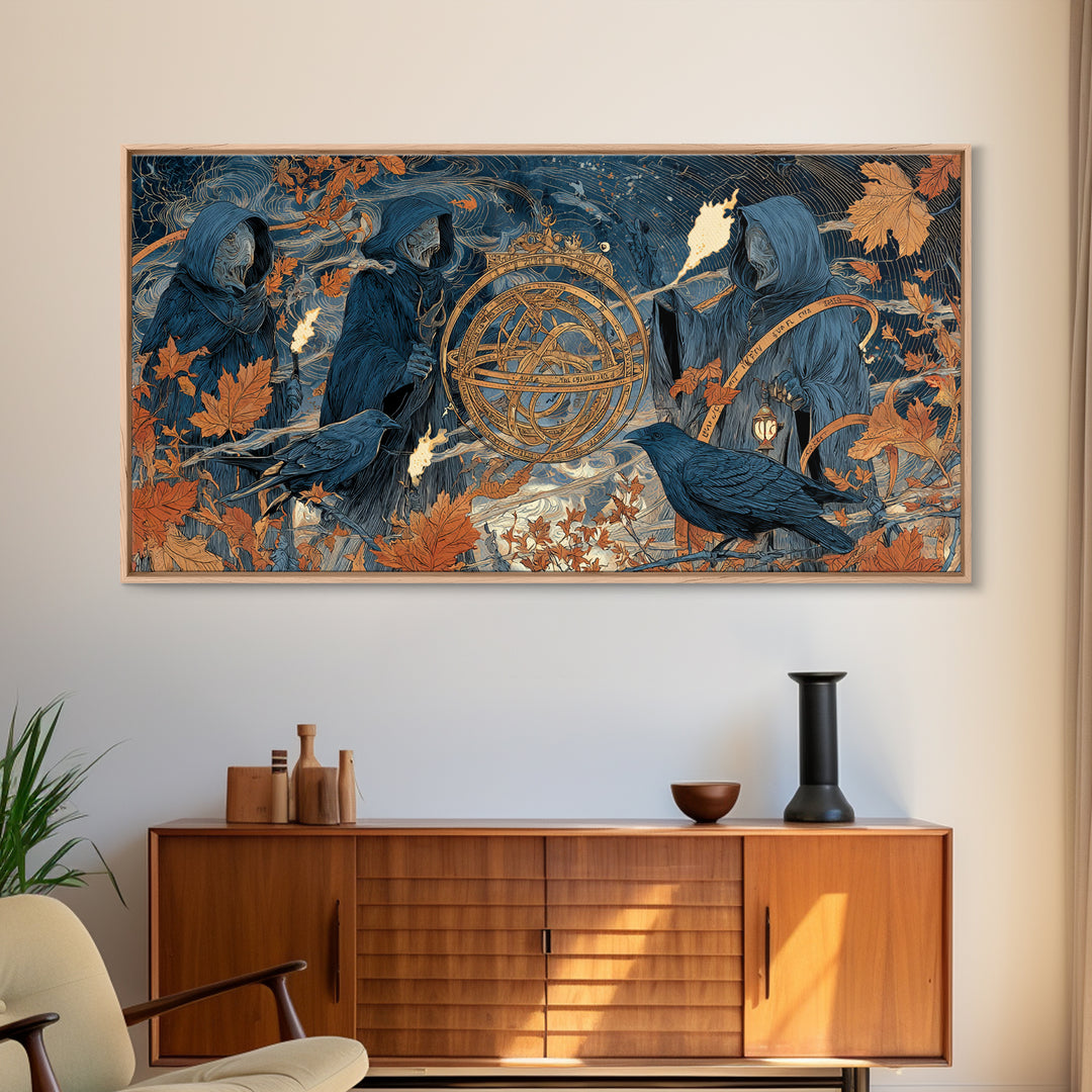 The Cursed Astrolabe - Procession Scene, Gothic Home Decor, Wide Panoramic Art, Canvas Print, Halloween Home Decor, Gothic Wall Art