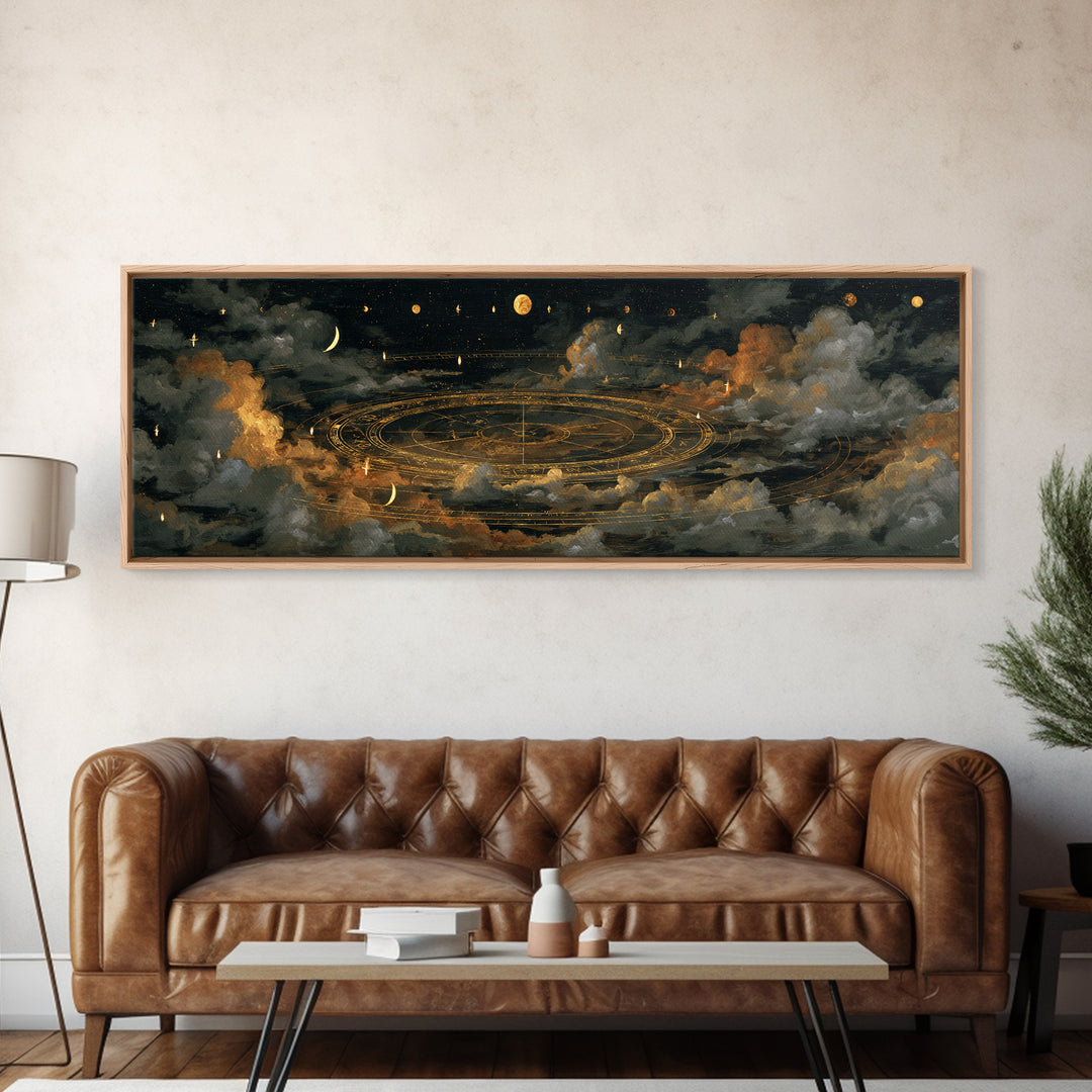The Cursed Astrolabe - Surreal Celestial Vision, Gothic Home Decor, Extra Wide Wall Art, Canvas Print, Halloween Home Decor, Gothic Wall Art