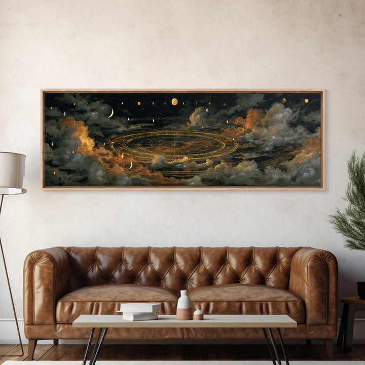 The Cursed Astrolabe - Surreal Celestial Vision, Gothic Home Decor, Extra Wide Wall Art, Canvas Print, Halloween Home Decor, Gothic Wall Art
