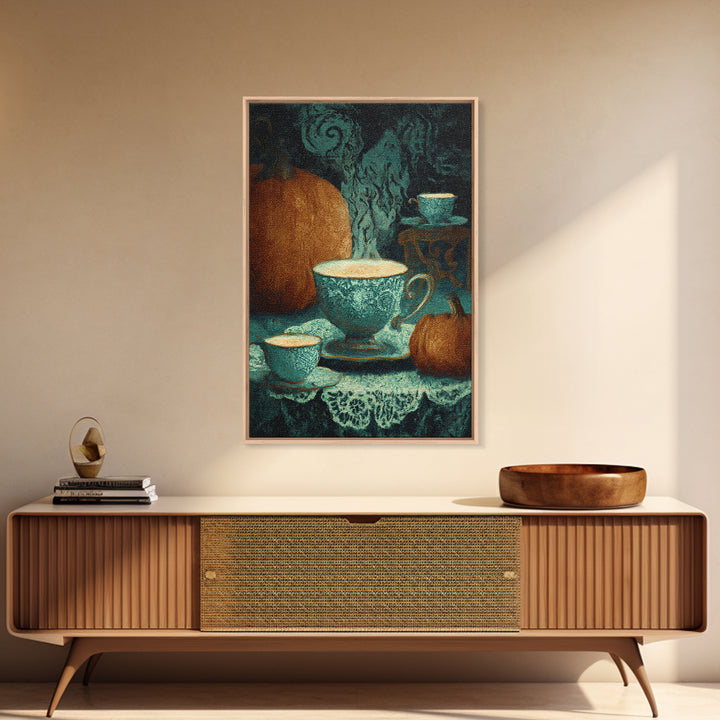 The Haunted Teacup Seance - Icon Portrait, Spooky Wall Decor, Vertical Wall Art, Framed Canvas Print, Halloween Home Decor, Gothic Wall Art