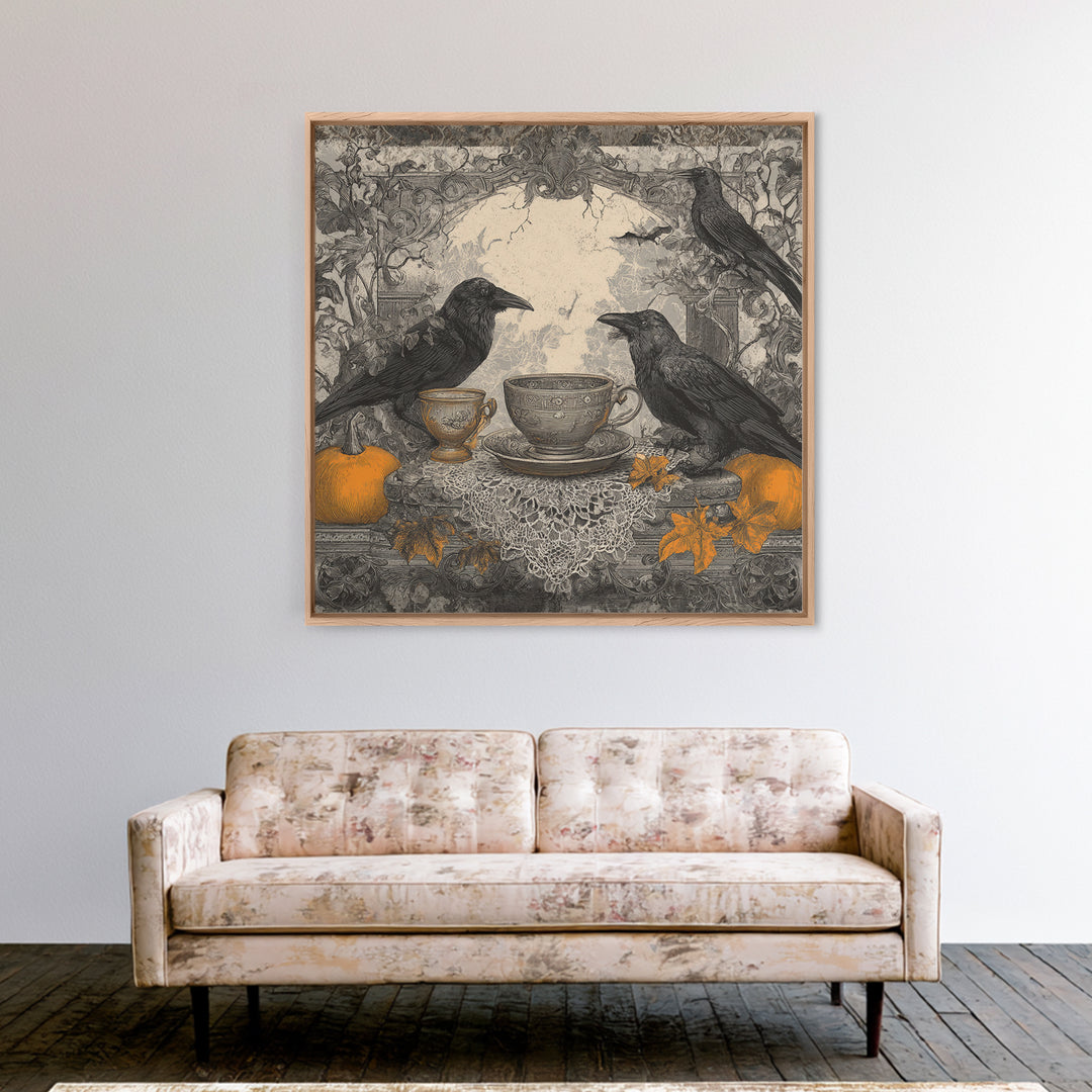The Haunted Teacup Seance - Icon Portrait, Halloween Wall Art, Square Wall Art, Framed Canvas Print, Halloween Home Decor, Gothic Wall Art