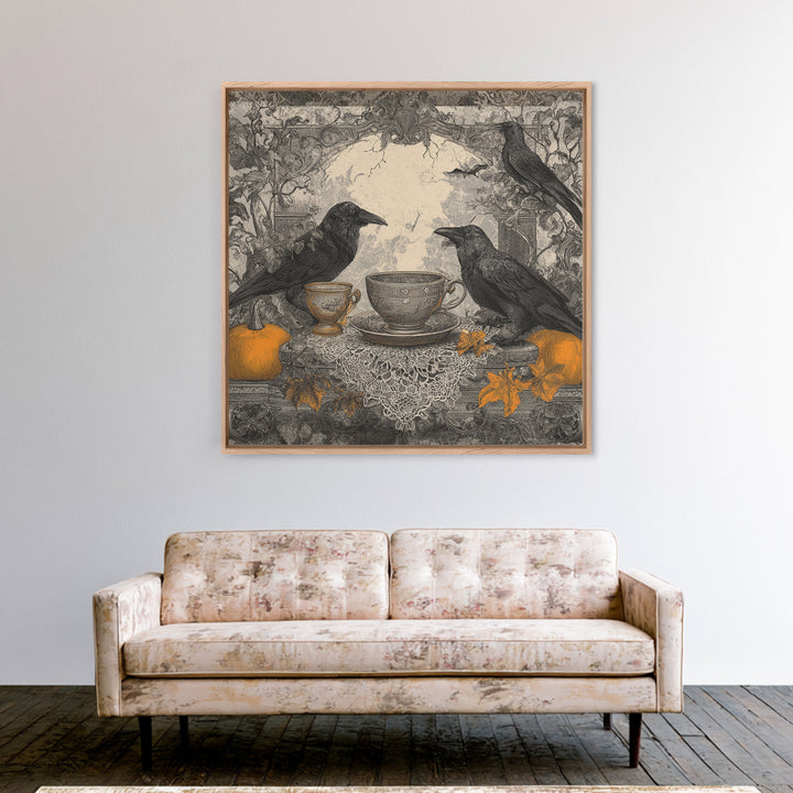 The Haunted Teacup Seance - Icon Portrait, Halloween Wall Art, Square Wall Art, Framed Canvas Print, Halloween Home Decor, Gothic Wall Art