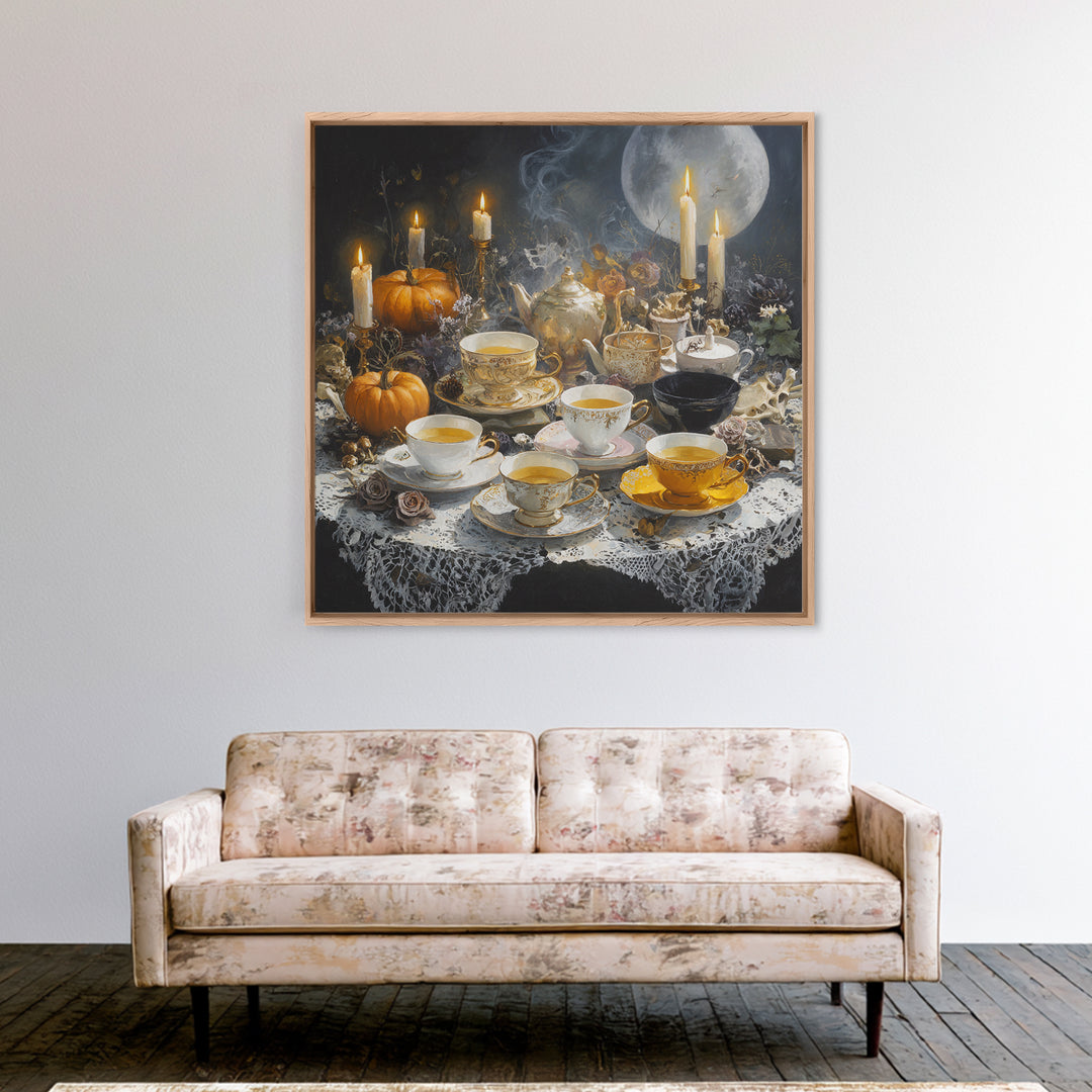 The Haunted Teacup Seance - Occult Still Life, Gothic Home Decor, Square Wall Art, Canvas Print, Halloween Home Decor, Gothic Wall Art
