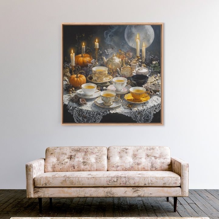 The Haunted Teacup Seance - Occult Still Life, Gothic Home Decor, Square Wall Art, Canvas Print, Halloween Home Decor, Gothic Wall Art