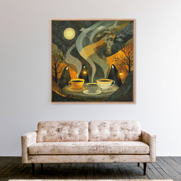 The Haunted Teacup Seance - Procession Scene, Occult Wall Decor, Square Wall Art, Canvas Print, Halloween Home Decor, Gothic Wall Art