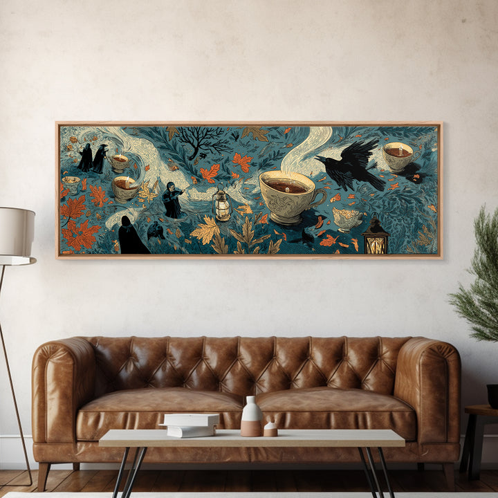 The Haunted Teacup Seance - Procession Scene, Occult Wall Decor, Extra Wide Wall Art, Canvas Print, Halloween Home Decor, Gothic Wall Art