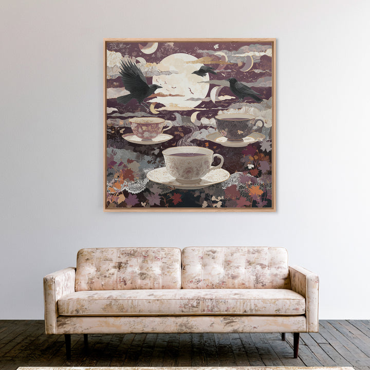 The Haunted Teacup Seance - Surreal Celestial Vision, Occult Wall Decor, Square Wall Art, Canvas Print, Halloween Home Decor