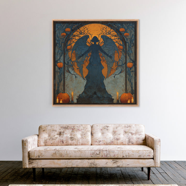 The Pumpkin-Winged Angel - Icon Portrait, Dark Fantasy Wall Art, Square Wall Art, Canvas Print, Halloween Home Decor, Gothic Wall Art